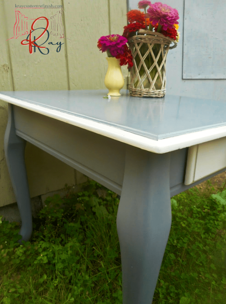 Hand Painted Gray Side Table Drawer Side