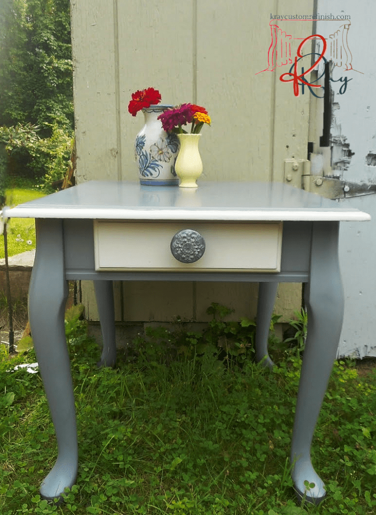 Hand-Painted Gray Side Table Drawer