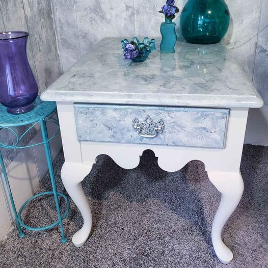 Queen Ann Side Table with Marble Faux Finish - SOLD OUT 1