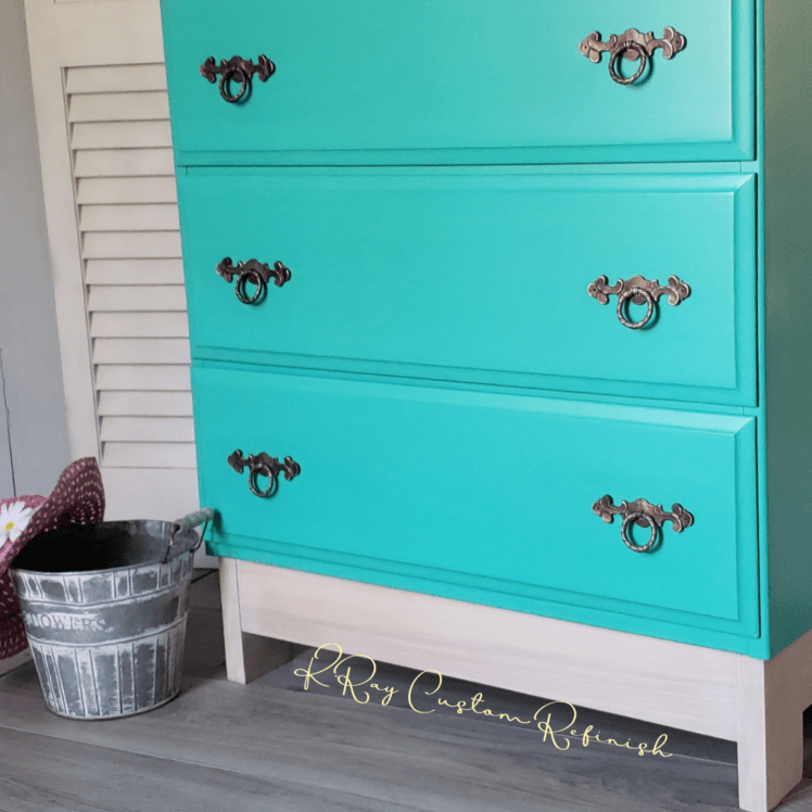 Teal Chest of Drawers Natural Wood Base Bottom