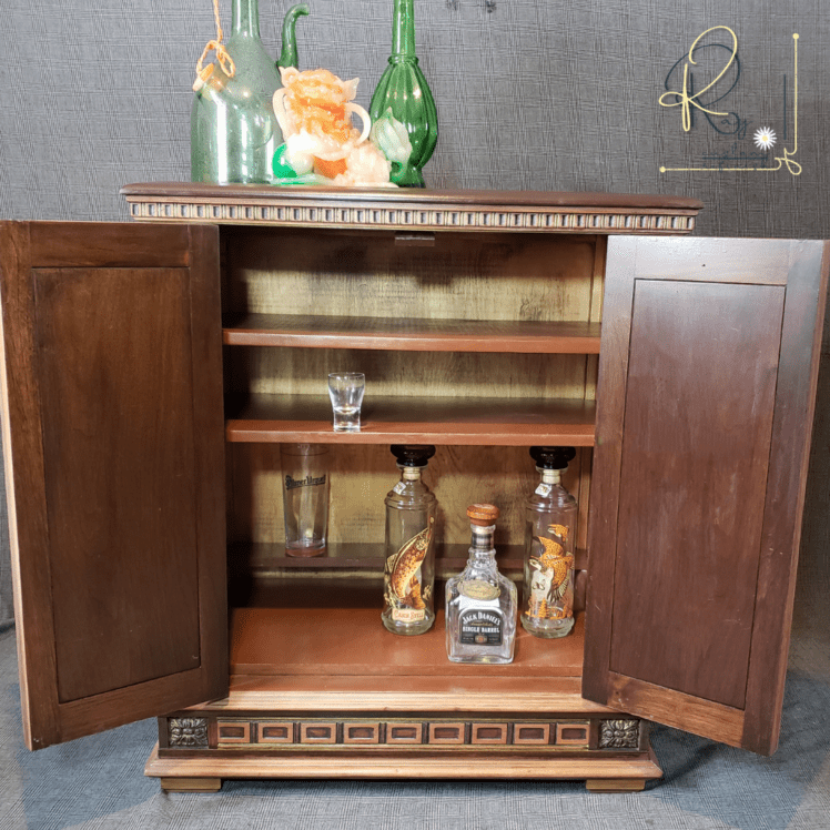 Antique Walnut Bar Cabinet Inside