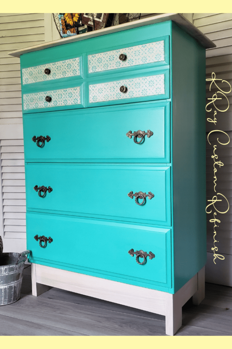 Teal Chest of Drawers with Custom Ash Wood Base