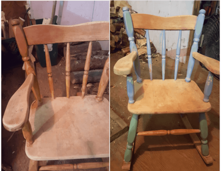 Child's Wooden Rocking Chair Layering Chalk Paint Before and After Part 1