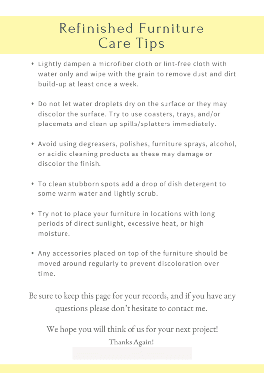 Furniture Care Sheet