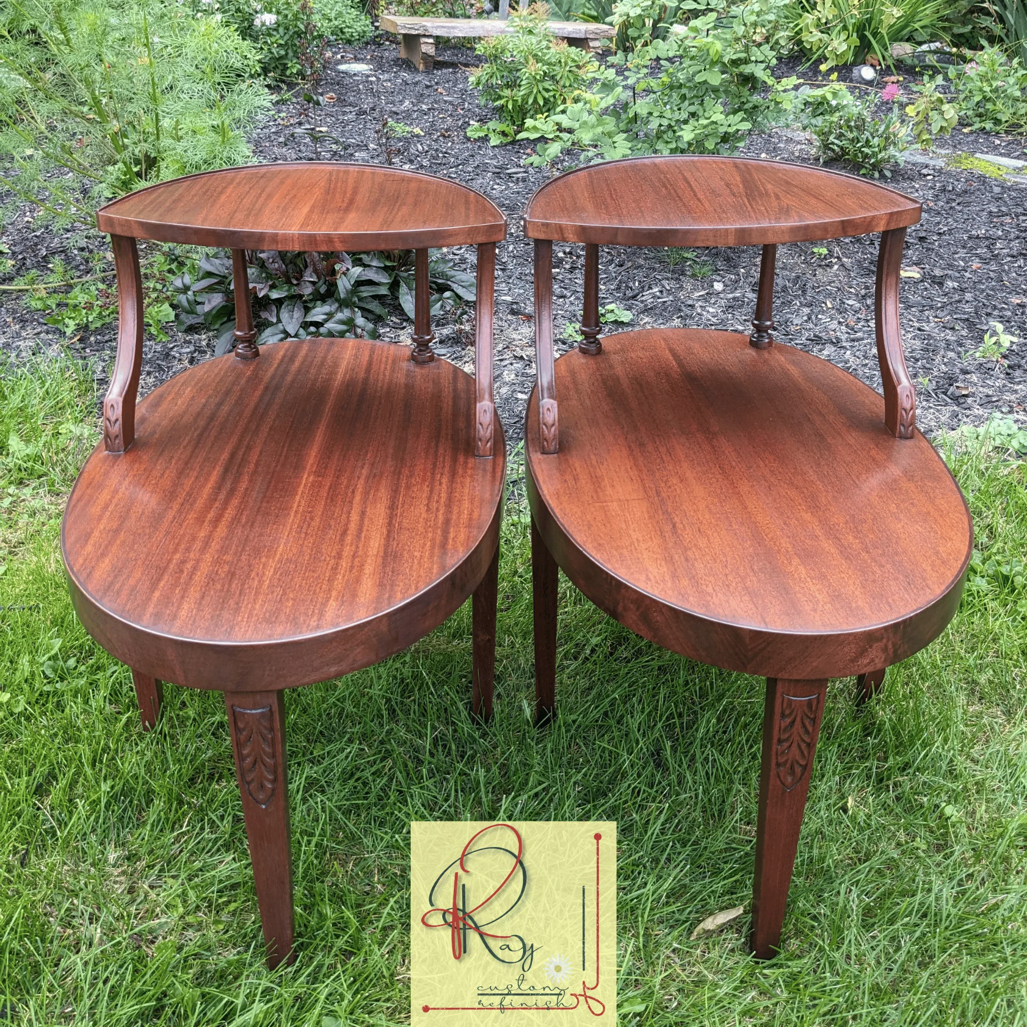 Restored Walnut Tiered Side Table Pair by KRay Custom Refinish 