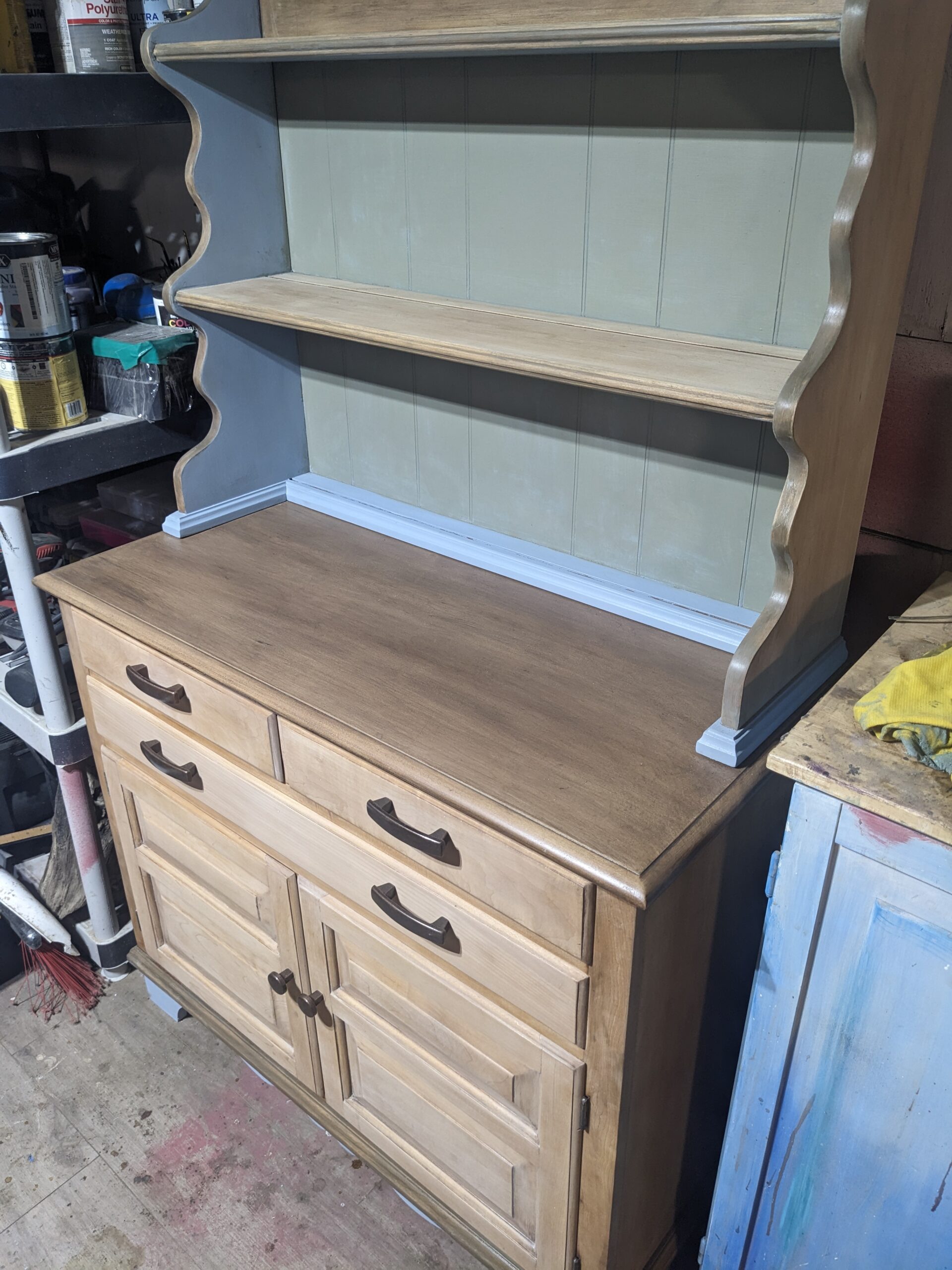 Farmhouse Painted Hutch 3 Wooden cabinet with shelves and drawers