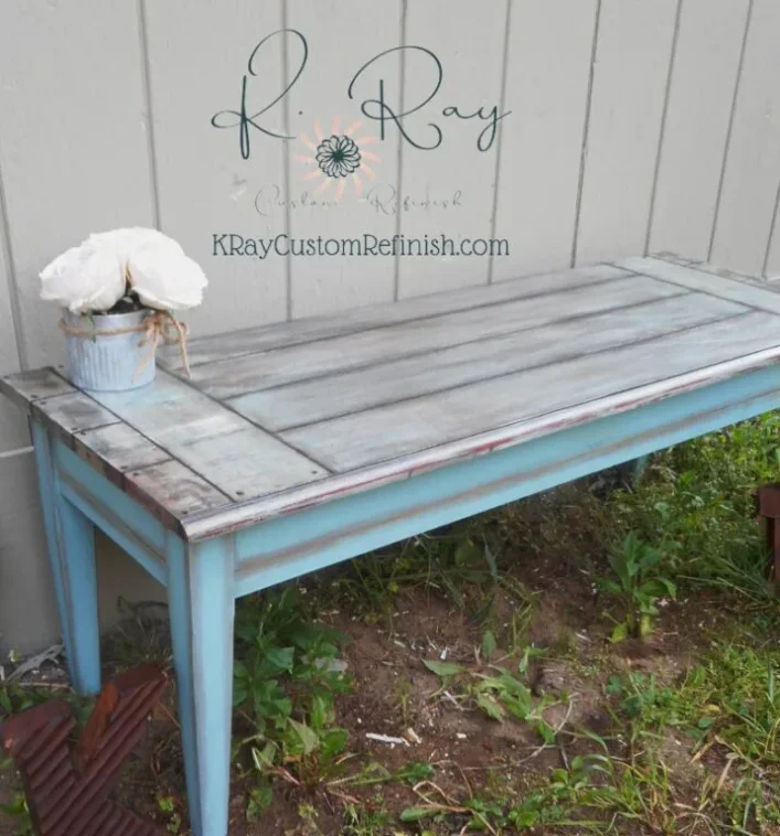 7 Furniture Paint Distressing Techniques Easily Explained 8 Painted Faux Barn Door Table Particle Board